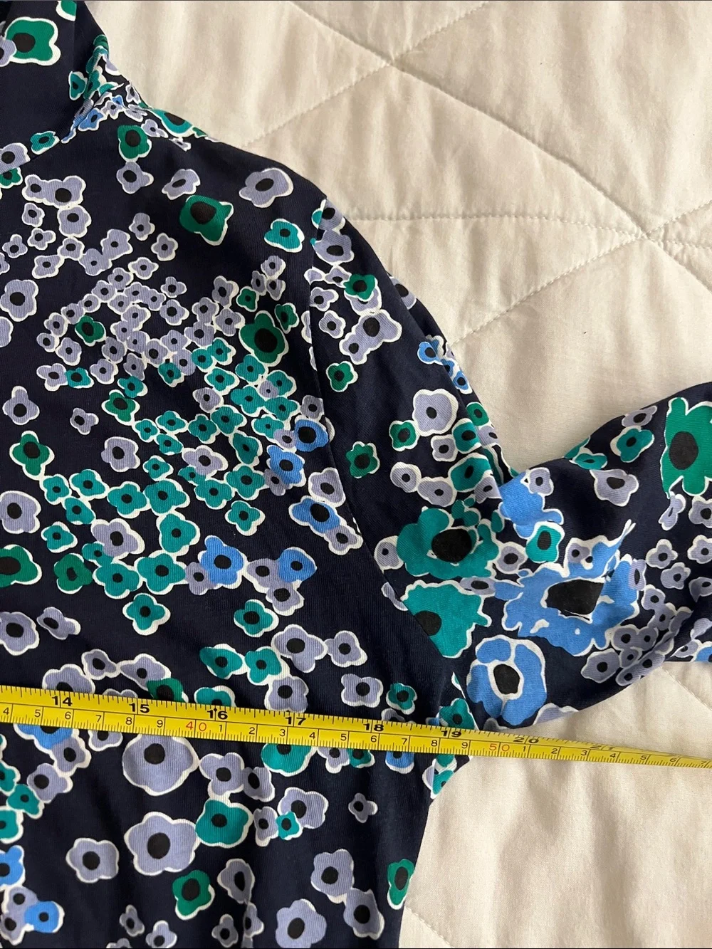 J. Crew Floral Printed Tissue Turtleneck large - navy teal multi